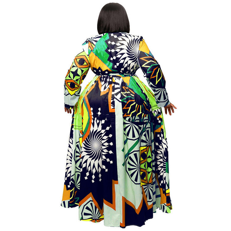 Long Sleeve African Print Maxi Dress