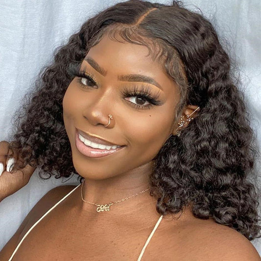 Long Black-Brown Curly Wig with Bangs