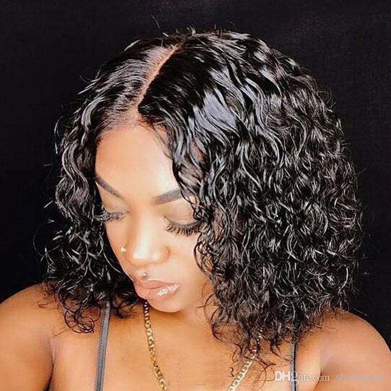 Short Black Curly Wig with Middle Part – 32 cm