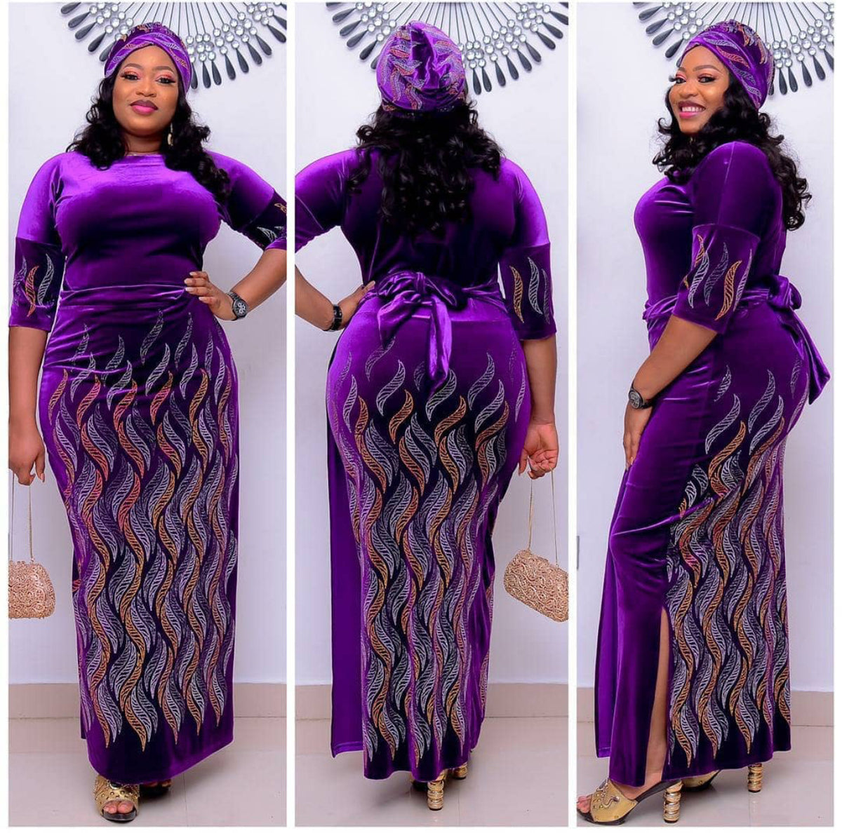 Plus-Size African Print Maxi Dress with Side Slits