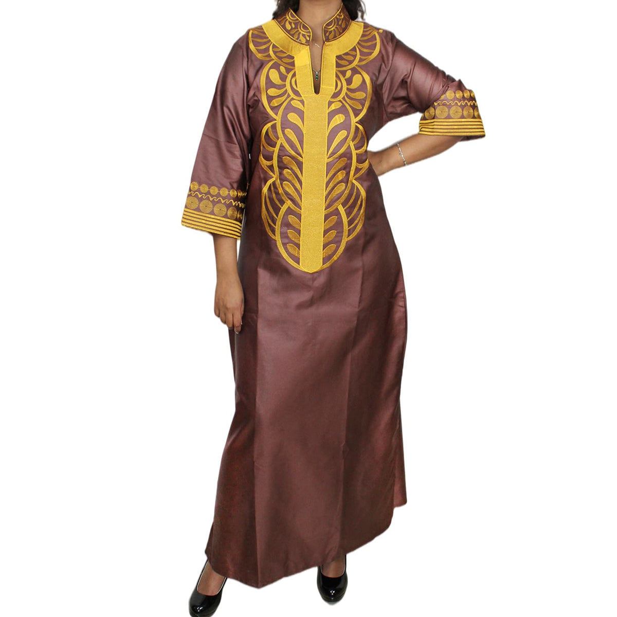 TIDOIRSA Embroidered African-Style Dress – Brown