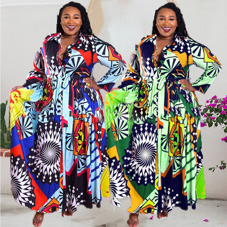 Long Sleeve African Print Maxi Dress