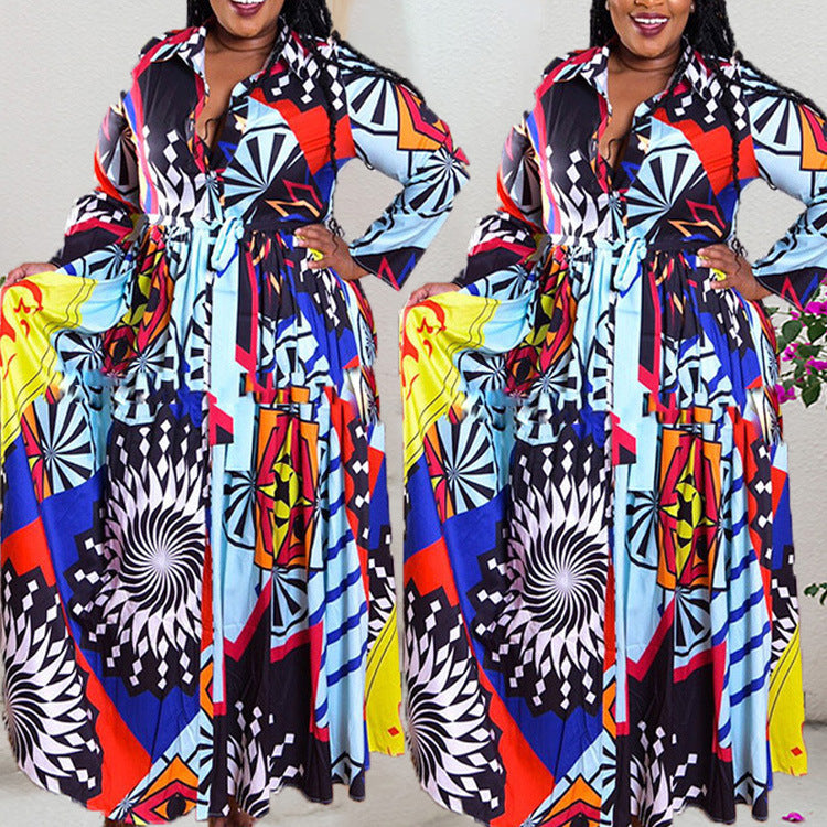 Long Sleeve African Print Maxi Dress