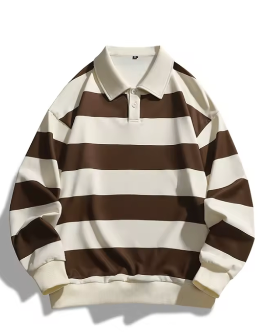 Varsity Stripe Polo Shirt - Casual Korean Style (One Piece)