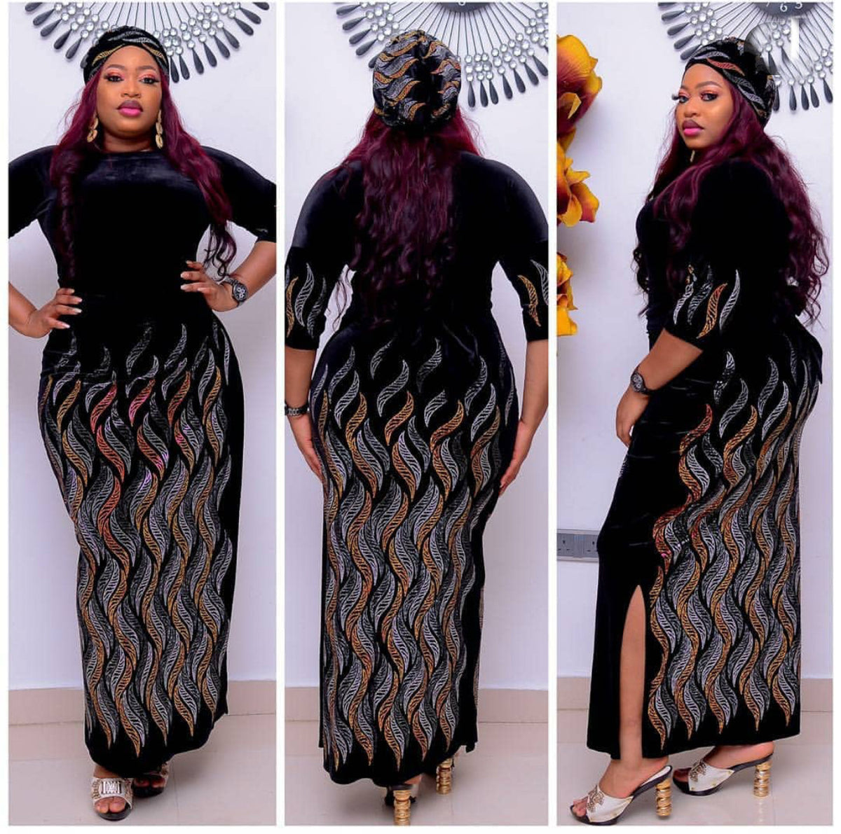 Plus-Size African Print Maxi Dress with Side Slits