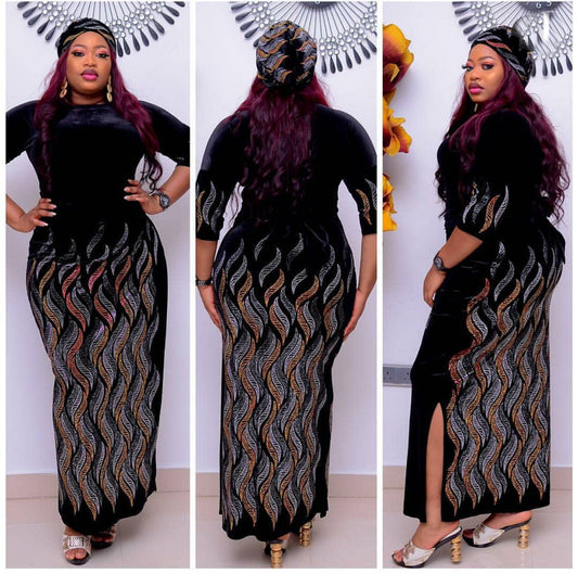 Plus-Size African Print Maxi Dress with Side Slits