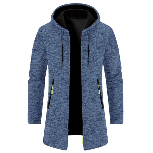 SUERGHWAX Mens Cardigan Jacket Medium Long Thermal Loose Coat Hooded Drawstring Warm Sweaters Fashion Knitted Jackets Mens Coat Winter Clearance Long Hooded Cardigan Men(NavyLarge)