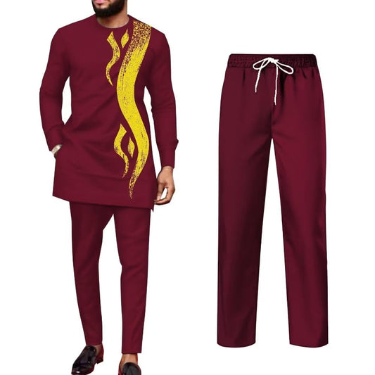 Men’s Long-Sleeve Dashiki Shirt and Trouser Set
